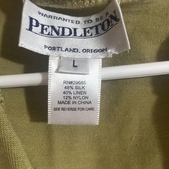 Pendleton silk sweater button up large green women’s top fall - Picture 2 of 3